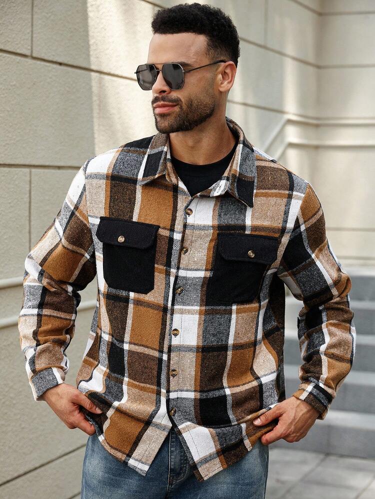 Manfinity Homme Camisa Xadrez Casual para Uso Diário Plus Size Masculino - Multicolorido - Visão 3