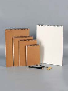 SHEIN 中等纹理水彩纸垫素描本螺旋装订穿孔页防渗色多色封面适合艺术家成人学生旅行绘画学校工作室四季水彩画笔记本艺术家素描本绘图垫 - 卡其色 - 查看 3