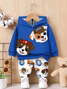 SHEIN Cute Multicolor Knitted Boys Hoodie And Sweatshirt Set With Animal Pattern And Long Sleeves Boys Clothes Set Winter Boys Autumn Winter Casual Two Piece Set Children Sweatshirt Set Boy Clothes Husky Boy Dog Clothes - Multicolor - View 1