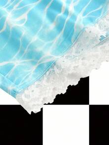 Shutterstock Y2Kool 蓝色、波浪形、坏蛋、Y2K 蕾丝边女式短裤，适合夏季、度假、聚会、派对、日常休闲穿着 - 淺藍色 - 查看 4