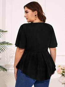 Reflora 大碼素色圍裹胸襟荷葉邊下擺襯衫