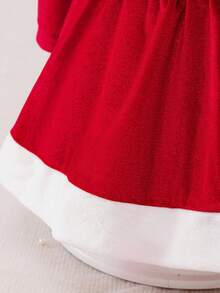 Glamorique Kids Baby Girls' Christmas Party Bow Headband & Velvet Dress, Suitable For Holiday Events,Christmas Dress Fall Winter - Red - View 5