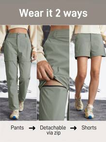 In My Nature 女士可拆卸两部分户外徒步裤，适合露营、徒步旅行、通勤 - 灰卡其色 - 查看 2