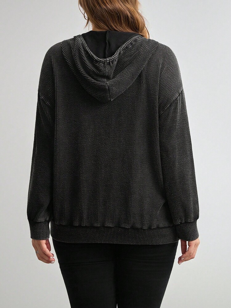 Comfylo Plus Size Casual Loose Washed Sweatshirt Plus Size Women Drop Shoulder Long Sleeve Zip Front Drawstring Sweatshirt Slouchy Casual Style Navycore For Women Old Money Style Autumn - Dark Grey - View 3