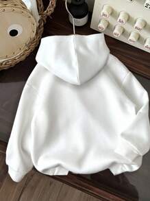 Attitoon Áo nỉ có mũ trùm đầu dày in họa tiết rùa biển xanh phong cách tối giản, thoải mái dành cho nữ, phù hợp cho mùa thu/đông - trắng - Xem 2