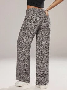 EMERY ROSE Pantalones vaqueros casuales de pierna ancha y estampado de leopardo para mujer - Multicolor - Ver 2