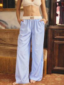 Aralina Pantalones casuales de mujer de otoño/invierno con estilo bohemio Y2K, de cintura alta, lindos y sexys, con cintura en contraste, perfectos para vacaciones, iglesia, maestros, conciertos de country, Halloween, ropa de estar en casa y ropa de ocio - Azul - Ver 6