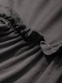 FRIFUL 女士宽松休闲纯色盖袖T恤，夏季，褶边