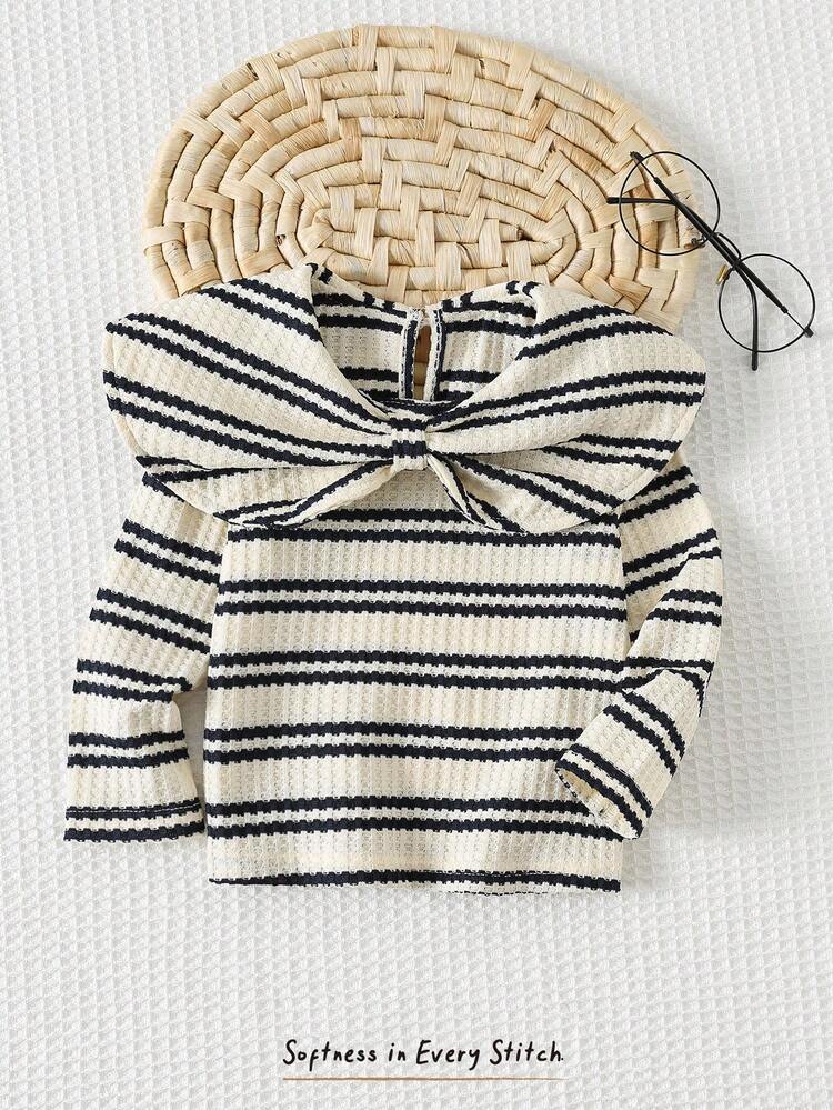 Cozy Pixies 女婴彩色纹理条纹柔软针织圆领长袖套头衫 - 寶藍色 - 查看 7