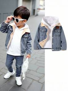 SHEIN TaviRue 男童加厚保暖外套，带领子、口袋和撞色装饰，休闲百搭，适合秋冬季节穿着。