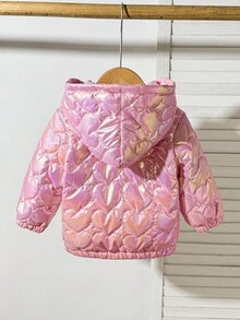 SHEIN Baby Girl Fashionable & Versatile Heart Hooded Jacket, Winter Fall - Pink - View 2