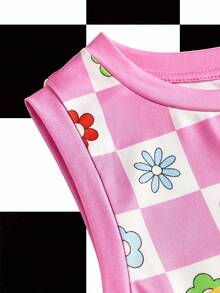 Y2Kool themindfulbutterflyy 女士粉色格纹花朵图案吊带背心 可爱上衣 Y2k Y2k 服装 女士上衣 独立美学上衣 卡哇伊上衣 Y2k 休闲上衣 - 粉色 - 查看 3