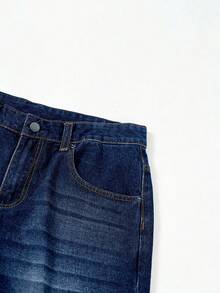 Manfinity Homme Men's Casual Pocketed Tapered Fit Blue Jeans, Streetwear For Going Out - Dark Wash - View 6