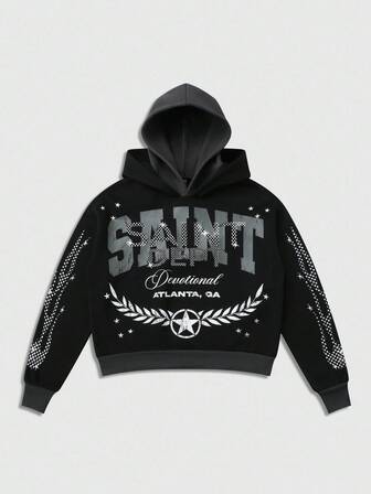 Street Life Sudadera con capucha casual de ajuste holgado con estampado de letras de doble capa para hombre
