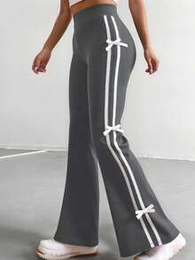 青少年女孩美式学院风休闲条纹绿色裤子 - 灰色 - 查看 9