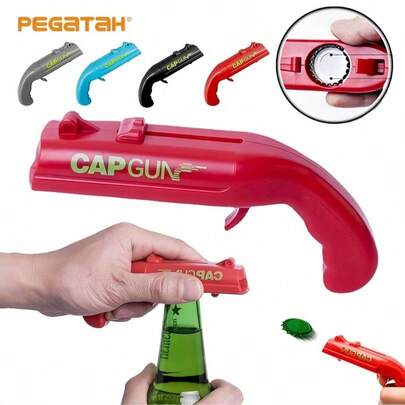 SHEIN 1pc Amusing Cap Gun Shaped Bottle Opener With Corkscrew - Multi-Functional Party Accessory For Effortless Beer Bottle Opening, Wine Cork Removal, And Fun Entertainment - Perfect For Home Bar, Party, And Wedding Favors, For Outdoor, Camping