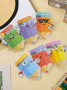 SHEIN 6 件铅笔便签、动物便签、可爱自粘笔记本、趣味粘性便签、适用于学生、教室、学校、办公室、礼物、返校、学校用品、学校、便签、美观学校用品、文具 - 彩色 - 查看 11