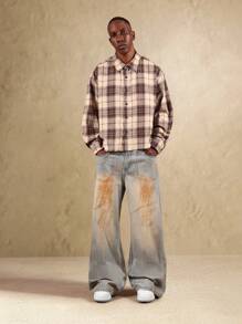 Quần jeans ống rộng SUMWON kiểu vintage rách rưới, dáng loe cổ điển, chất liệu denim cotton, dáng rộng thoải mái, phong cách đường phố thập niên 90-20-20, retro, thích hợp mặc thường ngày. - Màu xanh lam - Xem 3