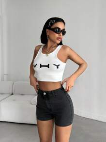 EURMUSE Shorts in jeans casual e lavati in vita alta per l'estate - Grigio - Visualizzare 5