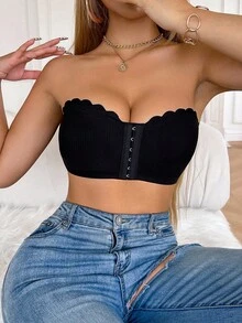 SHEIN 前开合聚拢可拆卸衬垫文胸，易于穿着的抹胸内衣 - 黑色 - 查看 5