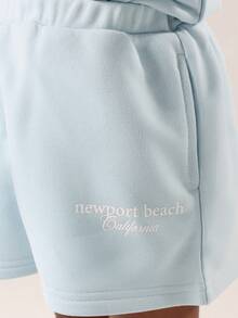Bộ đồ phối màu hồng pastel cho bé gái Newport Beach California Áo nỉ Varsity kèm quần short phù hợp Trang phục thường ngày Bộ sưu tập Thu Đông - Màu xanh nhạt - Xem 7