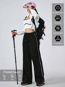 Flexra Women's Casual Versatile Straight Leg Jeans Pants Outdoor Pants For Hiking Sun Protection Lightweight Quick Dry - Black - View 1