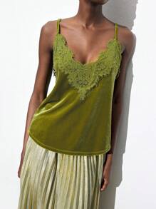 Maija Damska koronkowa, patchworkowa, aksamitna bluzka na imprezę świąteczną, elegancka i inteligentna, jesienno-zimowa, walentynkowa, kobieca gościni na weselu, piękna, francuska, luźna, luksusowa, inteligentna i elegancka, stylowa, na rejsy wycieczkowe w starym stylu - Zielony - Zobacz 8