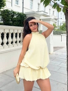 NegzBox Women's Vacation Solid Color Ruffle Hem Fashionable Halter Mini Dress,Summer Dresses For Women Dresses For Wedding Event - Yellow - View 4