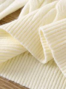 圆领长袖简约半拉链刺绣长款毛衣 - 白色 - 查看 4