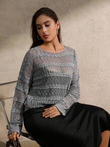 Juhart Áo len dệt kim cổ tròn khoét lỗ màu trơn dành cho nữ cỡ lớn thời trang thu đông - Xám - Xem 3