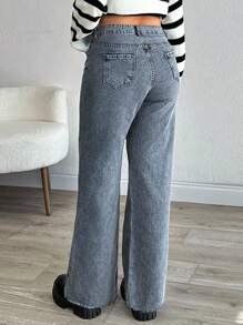 EURMUSE HIGH RISE FRAYED HEM STRAIGHT VUT PLUS SIZE JEAN - Medium Wash - View 2