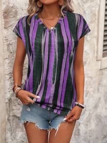 EMERY ROSE Áo thun nữ tay ngắn thời trang in họa tiết sọc nhiều màu sắc - Nhiều màu - Xem 5