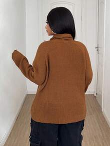 Maweii 大码女式纯色优雅毛领针织套头衫 - 駝色 - 查看 6