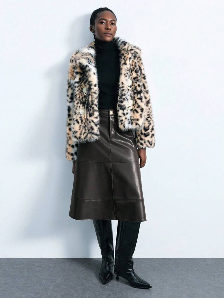 SHEIN Maija 2026 Modern City Early Autumn Classic PU Metal Buckle Design Midi Skirt, Suitable For Early Autumn Party Season And Back To School Season Fall Clothes For Women , Fall Outfits Women , Halloween, Elegant, Goth,  Brown Skirt Brown Leather Skirt Faux Leather Skirt Midi,Business Casual Outfits Women, A Line Skirt,, Old Money Style - Coffee Brown - View 3