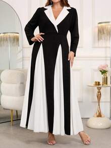 Ellevyn Vestidos de mujer talla grande, elegantes con bloque de color, cuello de solapa, vestidos de oficina para otoño e invierno, atuendos de oficina para maestras, ropa de oficina para mujeres de talla grande, atuendos de festival para ropa de otoño de mujeres, atuendos para salir, vestidos para mujeres, vestidos elegantes de otoño para mujeres, vestidos elegantes para mujeres de talla grande, vestidos largos para mujeres de talla grande, vestidos de manga larga