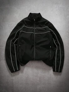 PAVTROS Men's Casual Fashion Versatile Long Sleeve Cropped Jacket, Techwear Y2k Cropped Zip Up Race Track Windbreaker Jacket , Fall, Grunge