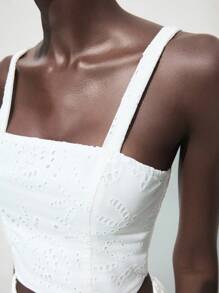 Maija 女士度假扎染刺绣短款吊带背心 - 白色 - 查看 7