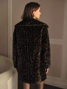 MOTF PREMIUM LEOPARD PRINT BELT WAIST LONG SLEEVE ELEGANT FAUX FUR COAT, AUTUMN/WINTER - Multicolor - View 4