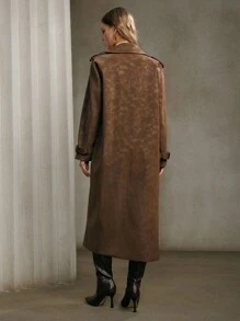 Arave Women's Washed PU Fabric, Trench Coat Style, Shoulder Straps, Sleeves And Large Lapel Design, Daily Commuting  Long Trench Coat  Fall Women Clothes Fall Clothes For Women - Multicolor - View 3