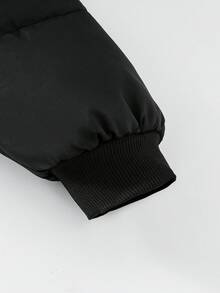 SHEIN 青少年女孩纯色长袖拉链连帽羊毛休闲冬季夹克 - 棕色 - 查看 5