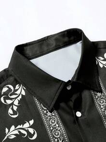 Manfinity RSRT Men's Summer Casual Printed Patchwork Shirt & Shorts Set - Black and White - View 4