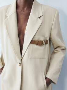 Maija 2025春夏系列，以七月四日、圣约翰、毕业典礼、奶油黄假日为主题，女士休闲宽松秋季西装外套，适合各种场合。 - 卡其色 - 查看 4