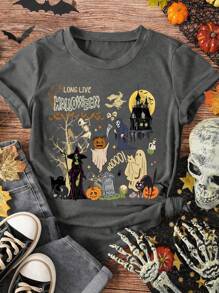 EMERY ROSE 女式加大秋季万圣节时尚 T 恤，休闲圆领上衣，可机洗，不透明