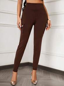 Xyvia Flirla Women's Solid Color Minimalist Everyday Pocket Leggings, Women's Solid Color Button Decor Casual Sports Leggings, Y2K High Waist Elastic Pocket Butt Lifting Slimming Flare Leg Cargo Pants, Y2K High Waist Elastic Flap Pocket Butt Lifting Slimming Sports Leggings Cargo Pants,Maillard Style Fall Cloth For Women