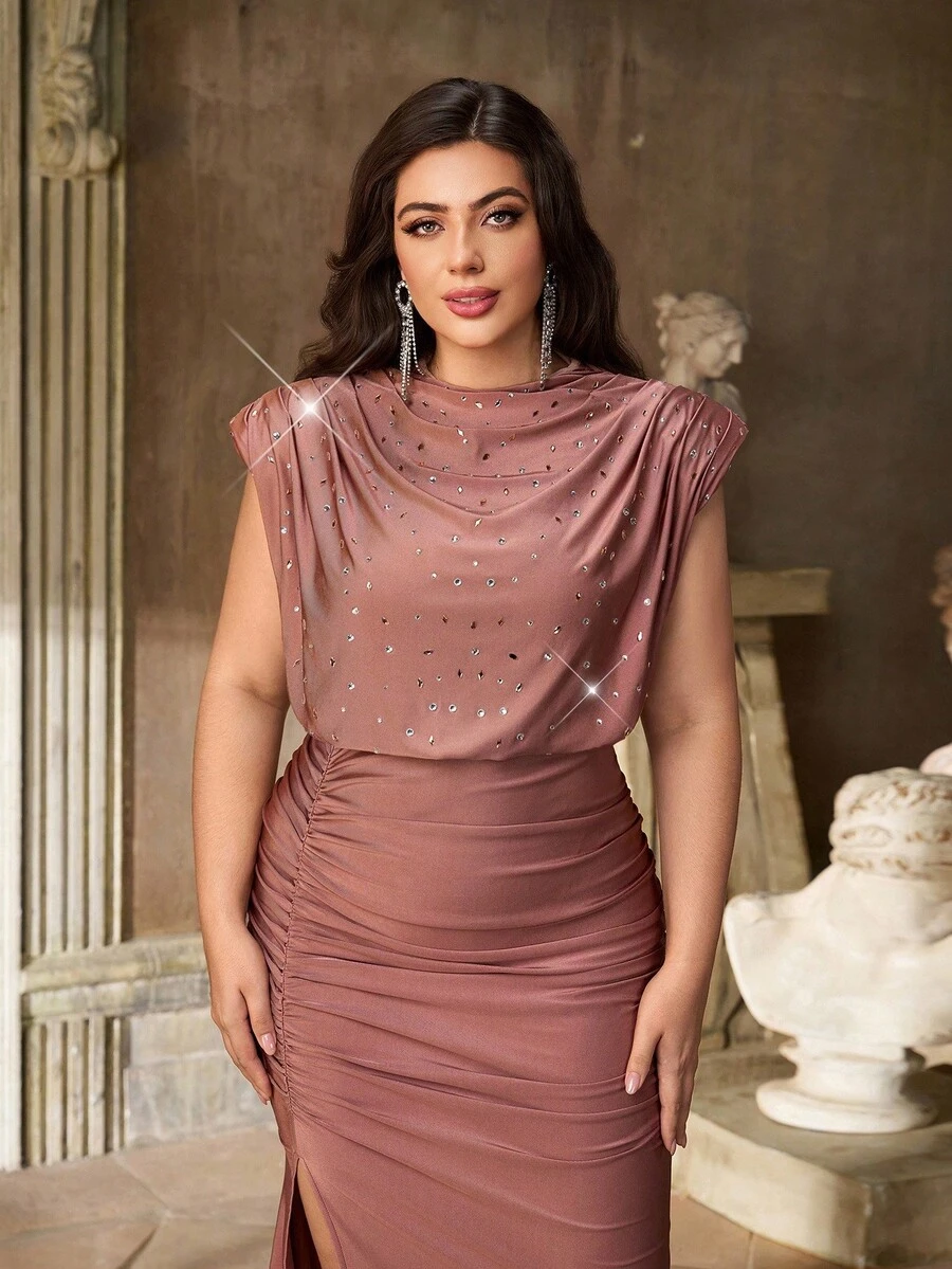 Aureia Váy dạ hội trang trọng thanh lịch lãng mạn cổ cao đính sequin sang trọng trang trí đá Rhinestone xẻ cao ôm sát cơ thể xếp nếp viền đuôi cá có đuôi váy