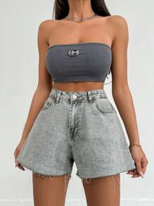 EURMUSE Rigid, Wide Hem Mini Short - Grey - View 5