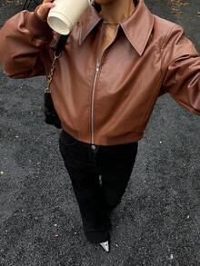 Siren Gaze Women's Fashionable Retro Casual Commuter Jacket In Fall/Winter Brown Brown - Brown - View 6