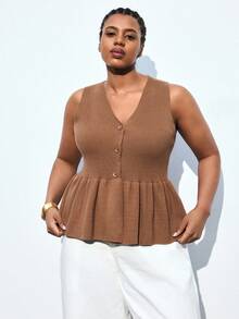 Maija 大码棕色毛衣背心，女士冬季、圣诞节、新年、派对装扮，浪漫时尚，百搭；舒适优雅，女士约会之夜，大码女士商务休闲棕色上衣，棕色毛衣，冬季女士圣诞节新年感恩节女士 - 卡其色 - 查看 5