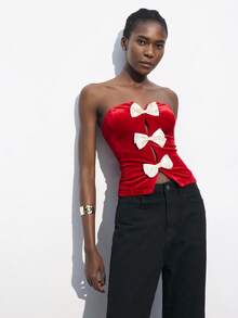 Maija توب حريمي كروب أيلغانت مخمل بنصوع اسود مزين بوان للحفلات، خريف/شتاء