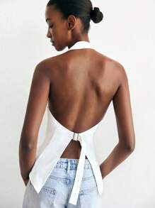 Maija Áo hở lưng màu trơn gợi cảm cho nữ, mùa hè - trắng - Xem 2